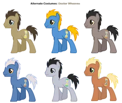 Size: 3200x2700 | Tagged: alternate costumes, artist:pika-robo, derpibooru import, doctor whooves, eleventh doctor, fifth doctor, lucky clover, meadow song, palette swap, perfect pace, recolor, safe, third doctor, time turner