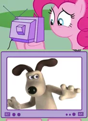 Size: 511x700 | Tagged: aardman animations, derpibooru import, exploitable meme, gromit, meme, no mouth, no nose, no nostrils, pinkie pie, safe, tv meme, wallace and gromit