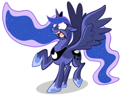 Size: 1280x1025 | Tagged: safe, artist:secoh2000, derpibooru import, princess luna, alicorn, pony, female, mare, raised hoof, raised leg, scared, simple background, solo, spread wings, transparent background, wings