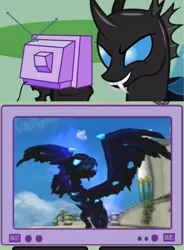 Size: 441x600 | Tagged: changeling, derpibooru import, exploitable meme, meme, safe, skylanders, tv meme, vathek, wyvern