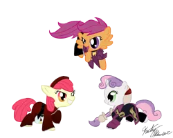 Size: 720x576 | Tagged: apple bloom, artist:kathyhauser, ash crimson, crossover, cutie mark crusaders, duo lon, king of fighters, safe, scootaloo, shen woo, simple background, snk, sweetie belle, transparent background