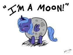 Size: 2048x1536 | Tagged: safe, artist:judhudson, derpibooru import, princess luna, pony, blushing, costume, filly, moon, solo, woona