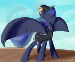 Size: 3500x2900 | Tagged: artist:erthilo, bicorne, captain luna, clothes, derpibooru import, hat, princess luna, safe, solo, spread wings, under a paper moon