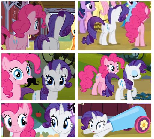 Size: 514x462 | Tagged: applejack, derpibooru import, fluttershy, moustache, party cannon, pinkie pie, rainbow dash, rarity, safe, screencap, twilight sparkle