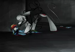 Size: 1280x891 | Tagged: artist:the--cloudsmasher, blood, derpibooru import, grimdark, rainbow dash, slenderman, slendermane, slenderpony