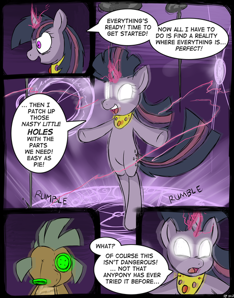 Size: 825x1050 | Tagged: artist:ghostsofponyville, bipedal, comic:ghosts of ponyville, derpibooru import, doll, fanfic:cupcakes, glowing eyes, magic, safe, tumblr, tumblr comic, twilight sparkle