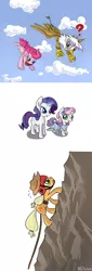 Size: 1024x3000 | Tagged: safe, artist:mlpanon, derpibooru import, applejack, gilda, pinkie pie, rarity, sweetie belle, gryphon, dressup, falling, flying, mountaineering, sketch dump