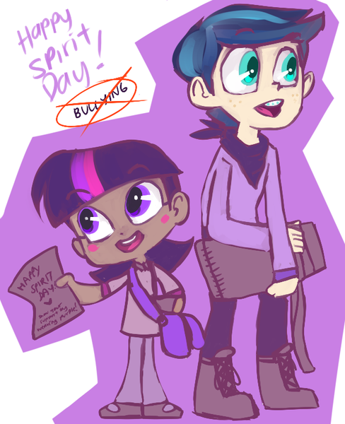 Size: 624x768 | Tagged: artist:gikima, derpibooru import, humanized, safe, shining armor, spirit day, twilight sparkle