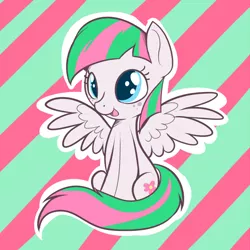 Size: 700x700 | Tagged: artist:thecraftpony, blossomforth, chibi, cute, derpibooru import, freckles, open mouth, safe, sitting, smiling, solo, spread wings