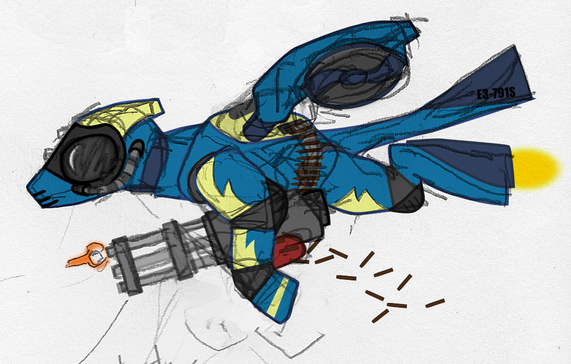 Size: 1085x692 | Tagged: armor, artist:ze, derpibooru import, gun, safe, wip, wonderbolts