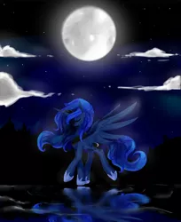 Size: 1100x1350 | Tagged: artist:oscarina1234, dead source, derpibooru import, eyes closed, glow, moon, night, princess luna, reflection, safe, solo