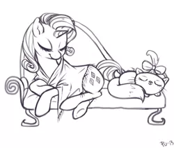 Size: 1280x1093 | Tagged: artist:purmu, couch, derpibooru import, fainting couch, lineart, opalescence, rarity, safe, shawl, sleeping