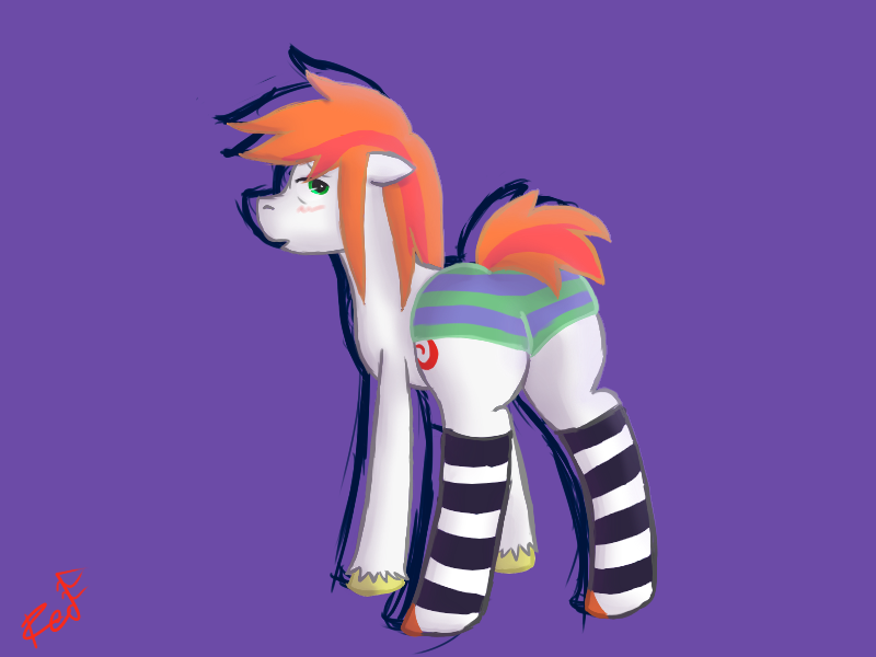 Size: 800x600 | Tagged: dead source, suggestive, artist:red note, derpibooru import, oc, oc:red note, unofficial characters only, earth pony, pony, clothes, crossdressing, male, panties, plot, socks, solo, solo male, striped socks, striped underwear, underwear