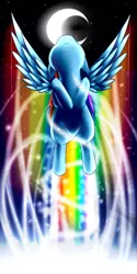 Size: 500x1000 | Tagged: dead source, safe, artist:hammyster, derpibooru import, rainbow dash, pegasus, pony, female, flying, mare, moon, night, solo, spread wings, wings