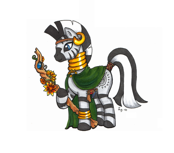 Size: 1132x998 | Tagged: artist:amaruana, derpibooru import, druid, safe, staff, zebra, zecora