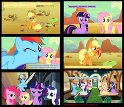 Size: 1484x1288 | Tagged: safe, derpibooru import, edit, edited screencap, screencap, applejack, fluttershy, pinkie pie, rainbow dash, rarity, twilight sparkle, earth pony, pegasus, pony, unicorn, the last roundup, alternate scenario, bad end, comic, dialogue, disappointed, disappointment, female, hoof hold, mare, medal, one eye closed, rainbow douche, unicorn twilight, wink