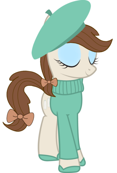 Size: 500x738 | Tagged: safe, artist:cool77778, derpibooru import, oc, oc:creamy white, unofficial characters only, beatnik, beret, bow, clothes, creamy and friends, eyeshadow, shoes, solo, sweater, tumblr