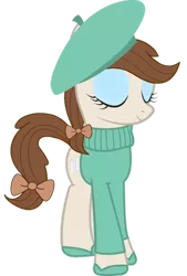 Size: 500x738 | Tagged: safe, artist:cool77778, derpibooru import, oc, oc:creamy white, unofficial characters only, beatnik, beret, bow, clothes, creamy and friends, eyeshadow, shoes, solo, sweater, tumblr