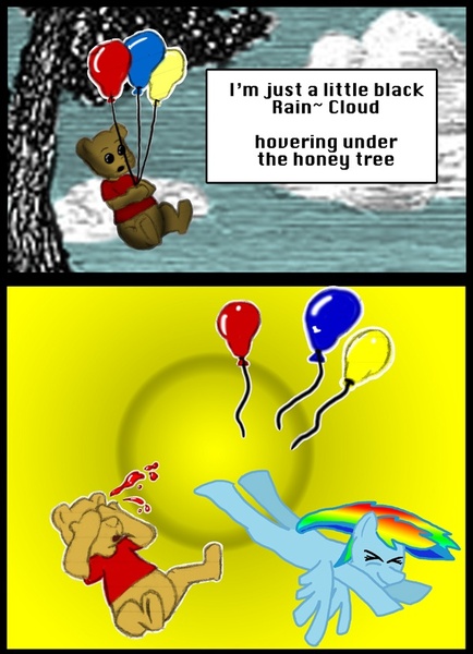 Size: 600x829 | Tagged: 2 panel comic, artist:tx2, blood, buck, comic, crossover, questionable, rainbow dash, winnie the pooh