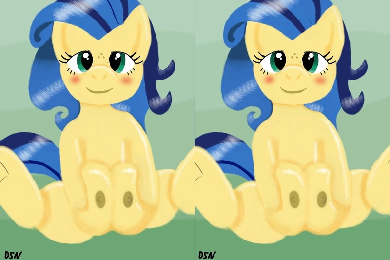 Size: 1280x853 | Tagged: questionable, artist:dsninja, derpibooru import, oc, oc:milky way, unofficial characters only, pony, 3d, blushing, crotchboobs, female, freckles, impossibly large crotchboobs, mare, nipples, nudity, solo, solo female, tumblr