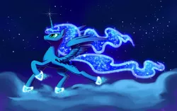 Size: 1742x1096 | Tagged: artist:ketrindarkdragon, cloud, cloudy, epic mane, glow, night, princess luna, safe, solo