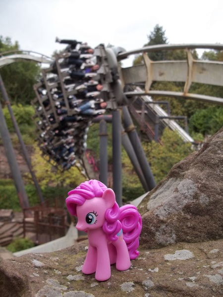 Size: 3216x4288 | Tagged: safe, derpibooru import, pinkie pie, absurd resolution, alton towers, gift set, irl, nemesis, photo, ponies around the world, roller coaster, toy, united kingdom