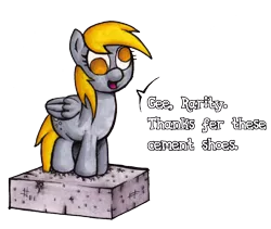 Size: 1050x887 | Tagged: safe, artist:darkone10, derpibooru import, derpy hooves, pegasus, pony, cement, cement shoes, female, mare, that silly derpy
