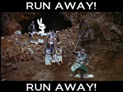 Size: 640x478 | Tagged: safe, derpibooru import, angel bunny, rabbit, image macro, killer rabbit, monty python, monty python and the holy grail, photo, rabbit of caerbannog