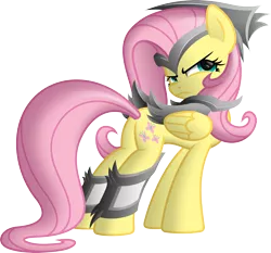 Size: 3191x2973 | Tagged: safe, artist:ratchethun, derpibooru import, fluttershy, pegasus, pony, armor, flutterbadass, looking back, simple background, solo, transparent background