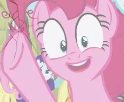 Size: 600x492 | Tagged: breaking the fourth wall, derpibooru import, edit, fourth wall, glass, pinkie pie, run, safe, the fourth wall cannot save you