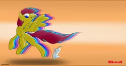 Size: 3960x2080 | Tagged: safe, artist:gtsdev, derpibooru import, oc, unofficial characters only, pegasus, pony, digital art, feather, notepad, red, smiling, solo, wallpaper