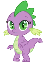 Size: 400x576 | Tagged: artist:queencold, baby, baby dragon, barb, barbabetes, cute, derpibooru import, dragon, dragoness, eyelashes, fangs, female, frown, looking at you, rule 63, rule63betes, safe, simple background, solo, spike, transparent background, vector, wingless spike