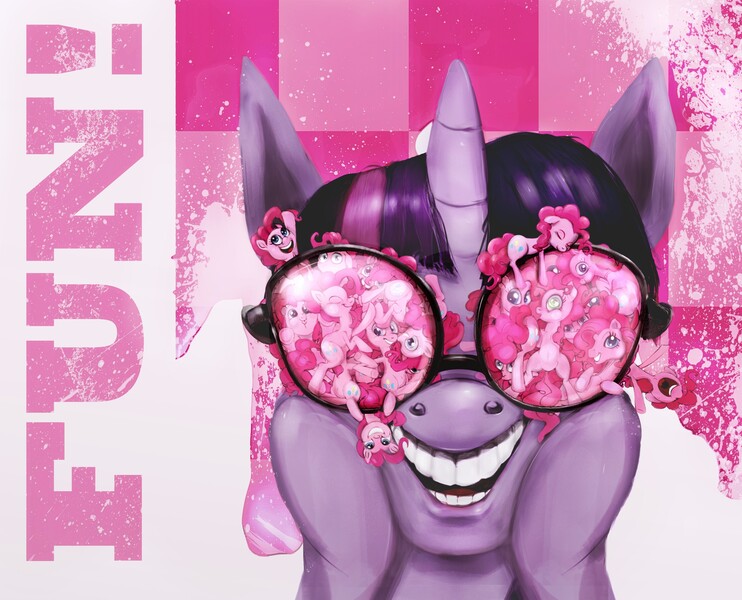 Size: 2647x2140 | Tagged: against glass, artist:miradge, clones, derpibooru import, glasses, micro, multeity, pinkie pie, safe, surreal, too many pinkie pies, twilight sparkle