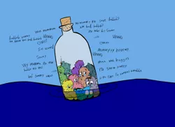 Size: 2000x1455 | Tagged: abuse, artist:halonut, artist:peanutbutter, bottle, colored, crying, drowning, fluffy pony, fluffy pony drowns, fluffy pony foals, fluffy pony grimdark, foal abuse, foal torture, grimdark, ocean, poop, scat, torture, urine, wan die, watersports