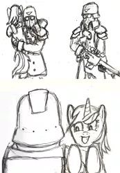 Size: 1829x2640 | Tagged: artist:commissarprower, crossover, death korps of krieg, derpibooru import, gas mask, human, imperial guard, imperium, lasgun, lyra heartstrings, safe, warhammer 40k, warhammer (game)