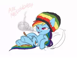 Size: 736x550 | Tagged: artist:carnifex, derpibooru import, dreadlocks, drugs, high, marijuana, mellowdash, rainbow dash, rasta, safe, smoking, tumblr