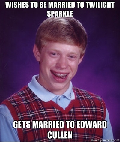 Size: 400x473 | Tagged: all caps, bad luck brian, barely pony related, derpibooru import, edward cullen, exploitable meme, image macro, impact font, meme, photo, safe, twilight (series), twilight sparkle