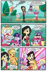 Size: 1000x1500 | Tagged: applejack, artist:madmax, batgirl, comic, crossover, dc comics, derpibooru import, pinkie pie, safe, super best friends forever, supergirl, twilight sparkle, wonder girl