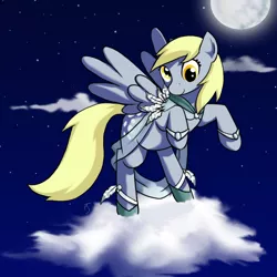 Size: 800x800 | Tagged: safe, artist:theforbiddensecrets, derpibooru import, derpy hooves, pegasus, pony, clothes, dress, female, gala dress, mare, rearing, solo