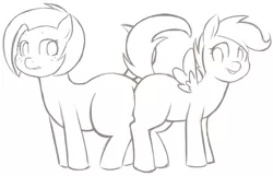 Size: 1000x642 | Tagged: artist:redintravenous, babscoot, babs seed, butt bump, butt to butt, butt touch, safe, scootaloo