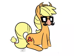 Size: 1024x768 | Tagged: artist needed, source needed, safe, derpibooru import, applejack, glasses, groucho mask, nose, simple background, sitting, solo