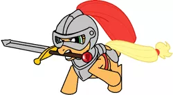 Size: 648x357 | Tagged: artist needed, source needed, safe, derpibooru import, applejack, armor, helmet, ms paint, sword