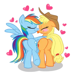 Size: 950x950 | Tagged: safe, derpibooru import, applejack, rainbow dash, appledash, blushing, butt bump, butt to butt, butt touch, female, heart, lesbian, licking, plot, plot pair, shipping, winghug