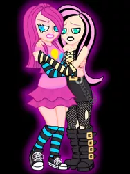 Size: 768x1024 | Tagged: artist:lucyspicystrawberry, clothes, converse, emoshy, fluttershy, goth, humanized, pinkamena diane pie, pinkie pie, safe, skirt