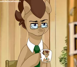 Size: 416x360 | Tagged: artist:buljong, ask doctor whooves, derpibooru import, doctor whooves, glasses, mug, reaction image, recursion, safe, time turner