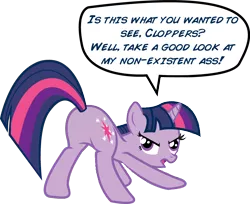 Size: 872x713 | Tagged: safe, artist:alisonwonderland1951, derpibooru import, twilight sparkle, pony, featureless crotch, female, inverted mouth, mare, plot, solo, text, twiplot sparkle