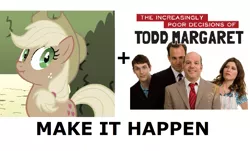 Size: 1176x711 | Tagged: applejack, crossover, david cross, derpibooru import, exploitable meme, ifc, liar face, liarjack, make it happen, meta, safe, the increasingly poor decisions of todd margaret, will arnett