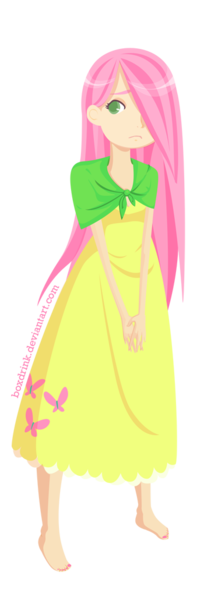 Size: 350x1030 | Tagged: artist:tinrobo, barefoot, clothes, derpibooru import, dress, feet, fluttershy, humanized, safe, solo
