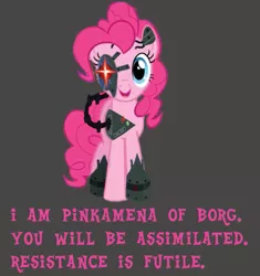 Size: 531x566 | Tagged: borg, bronybait, cute, derpibooru import, diapinkes, happy, join the herd, pinkie pie, safe, smiling, solo, star trek