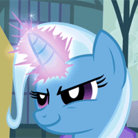 Size: 200x200 | Tagged: safe, derpibooru import, screencap, trixie, pony, unicorn, boast busters, animated, female, glowing horn, magic, mare, reaction image, smiling, solo